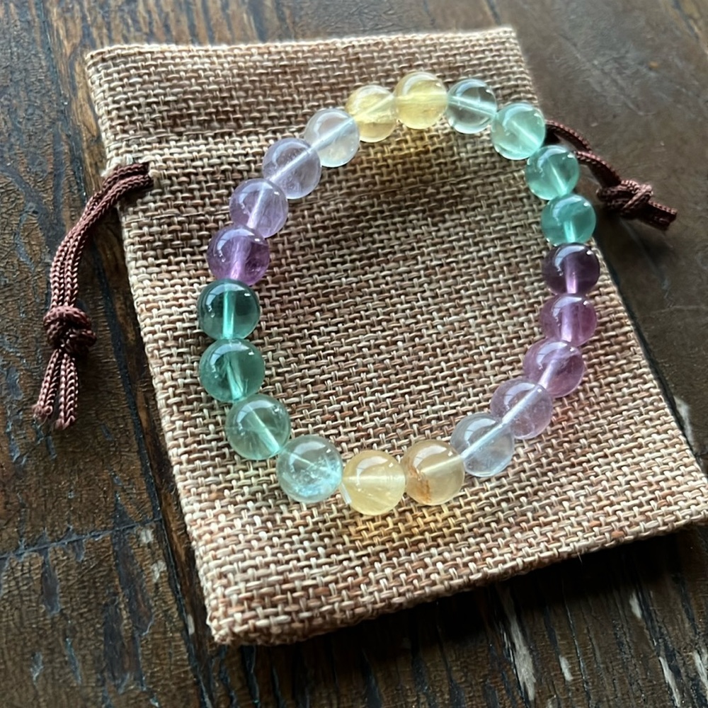 Brand New Fluorite Adjustable Bracelet Rainbow Fluorite Crystal Capricorn Gift - Picture 2 of 3